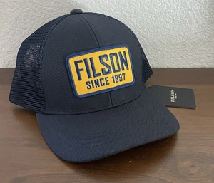 Cappello FILSON maglia snapback logger berretto camionista uomo blu navy giallo patch nuovo con etichette - Foto 1 di 5