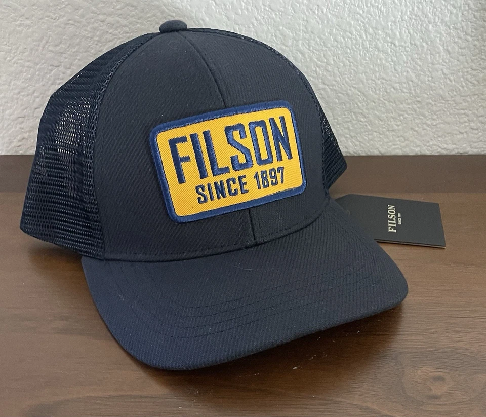 FILSON Mesh SnapBack Logger Cap Hat Trucker Men OSFA Blue Patch 1897 Logo