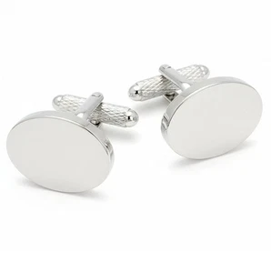 Silver Oval Cufflinks - Onyx Art CK733A Elegant Rhodium Plated Cuff Links - Picture 1 of 5