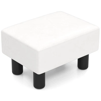 Small Ottoman  PU Leather Footrest Footstool Rectangular Seat Stool White - Image 1 of 4