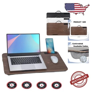 Elegant Brown Portable Lap Desk for Laptops Up to 16” with Cushion & Storage - Picture 1 of 8
