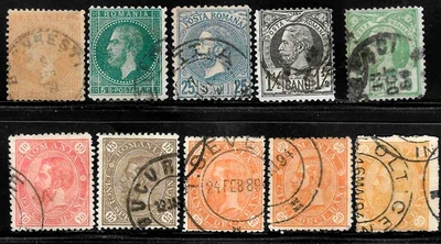 Estampillas de Rumania 1872-1894 SC# 58, 68, 74, 75, 80, 83, 97, 98, 107, 116, K Carol Foto 1 de 2