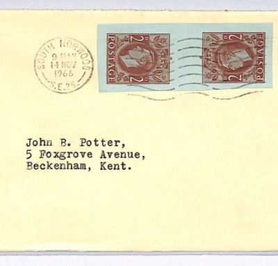 GB KGVI STO 2d BLUE PAPER Stationery *TETE-BECHE PAIR* Cover Used 1966 XG249 - Image 1 of 4