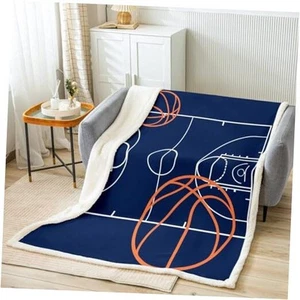 Basketball Fleece Blanket Basketball Court Sherpa Blanket for Throw Multi 30 - Picture 1 of 8