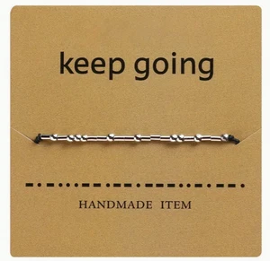 "Keep Going" - Silber - Morsecode Armbänder mit verstellbarer Schnur, inspirierend - Bild 1 von 3