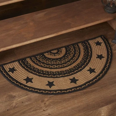 Farmhouse Primitive Jute Accent Rug Half Circle Stencil Stars Border w/Pad 16... - Image 1 of 4