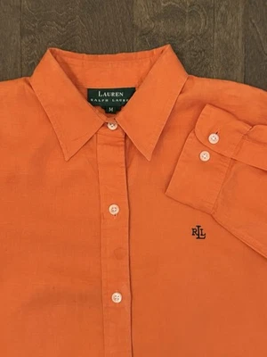 Женская рубашка Polo Ralph Lauren из 100% льна с длинным рукавом оранжевая на пуговицах размер M - Изображение 1 из 4