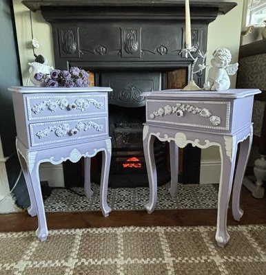 Lilac French Provincial Bedside Tables – Pair Delivery Available - Image 1 of 4