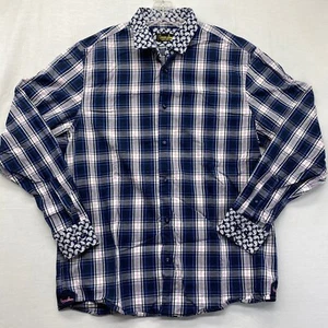 Banana Lemon Mens XL Button Up Long Sleeve Shirt Reverse Cuff blue plaid - Picture 1 of 11