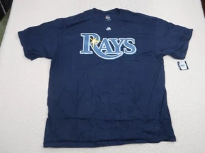 Majestic Men's T Shirt Size 2XL Tampa Bay Rays MLB Crew Neck Blue Cotton - Picture 1 of 5