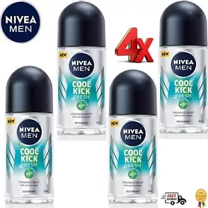Nivea Men Cool Kick Fresh 48hr Roll-On Deodorant 4 x 50ml Packs (200ml) - Picture 1 of 5