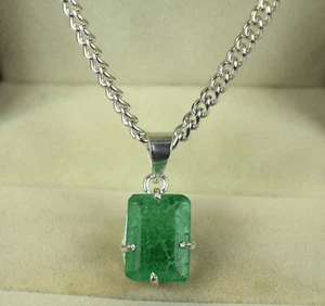 Natural Green Emerald 5.90 Ct Emerald Cut Gemstone Certified Pendant See Video - Picture 1 of 8