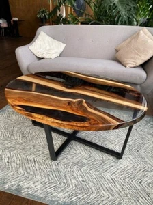 Oval Epoxy Resin Table, dining, sofa, center table top Live Edge Walnut Table - Picture 1 of 4