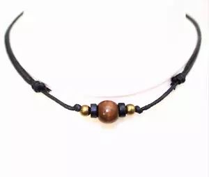 Mens Simple Cord Choker Beaded Minimalist Necklace Gift for Men Black String - Picture 1 of 4