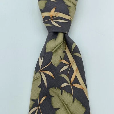 Corbata de seda TOMMY BAHAMA para hombre gris verde estampado de hojas estilo tropical resort 4"x59" Foto 1 de 4