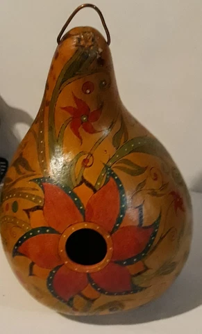 Handpainted Gourd Birdhouse Poinsettia Folk Art Vintage Cover