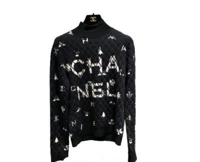 SUÉTER CUELLO ALTO CHANEL 19A NEGRO COCO NEIGE CC LOGO ESTAMPADO FR36 US4 Foto 1 de 4