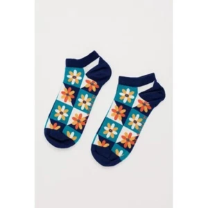 Seasalt Arty Organic Cotton Trainer Socks - Floral Patchwork Ship - Size UK 4-7 - Picture 1 of 1