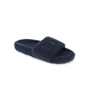 Polo Ralph Lauren Men's Hendrick High Pile Fleece Slide Sandals Navy Blue Size 9 - Picture 1 of 7