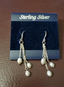 Women’s 925 Sterling Silver Pearl-Drop Filigree Dangle Hook Earrings New - Picture 1 of 5