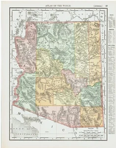 1899 Color Map States of Nevada & Arizona Very Clean High Detail Near Mint Map - Picture 1 of 2