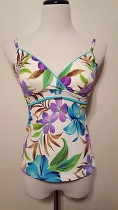 Caribbean Joe Floral Tankini Blue Green Purple Sz 8 - Picture 1 of 7