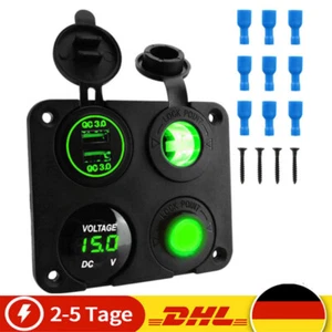 Auto Steckdose Ladegerät 12V24V 2USB Zigarettenanzünder Panel+Voltmeter Schalter - Zdjęcie 1 z 12