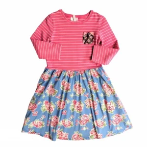 435 Matilda Jane Friends Forever Abigail Dress Size 12 Long Sleeve Floral Stripe - Picture 1 of 8