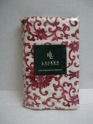 Nuevo Ralph Lauren PORCELANA ROSETA ROJA 2 Fundas de Almohada Estándar Foto 1 de 4