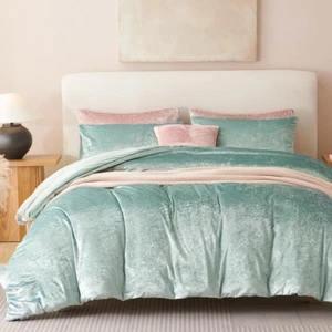 Grün Bettbezug Set Queen Size Crushed Velvet Luxus Bettwäsche Set Flanell Gemütlich - Bild 1 von 7