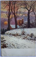 Erster Weltkrieg Postkarte - Wintersonnenuntergang - bestanden von Zensorstempel