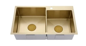 Burnished Brass Gold stainless steel Double bowl kitchen sink hand made tap hole - Picture 1 of 8