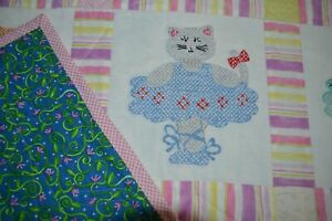 Handmade Baby Child Girl Quilt Crib Blanket Ballerina Kittens Tutus Pink Purple 