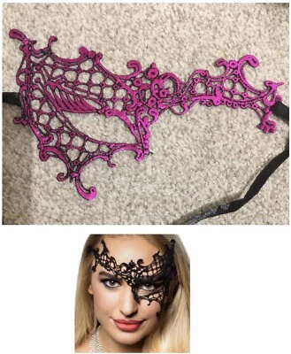 UK Pink lace sultry sexy half face mask masquerade one eye Phantom Of The Opera - Image 1 of 3