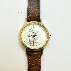 Vintage Lorus Disney Mickey Mouse Quartz Watch Gold Tone Raised Mickey Working - Picture 1 of 12