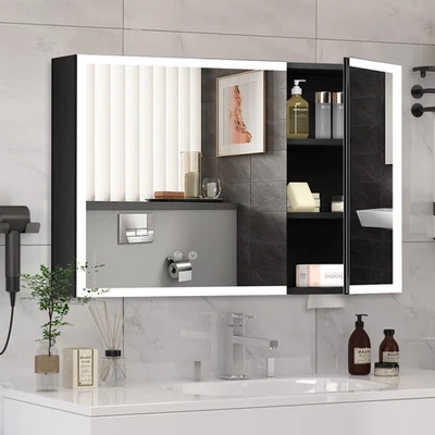 39'' Bathroom Mirror Cabinet w/ LED Light Waterproof Defogging Medicine Cabinet - Image 1 of 4
