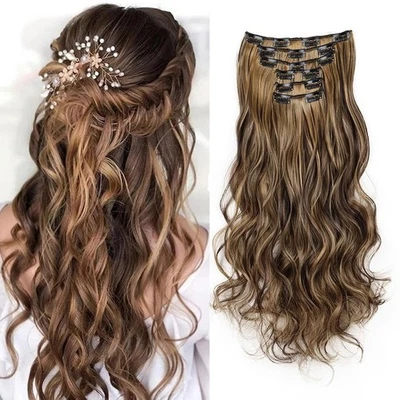 6 Stück Clip In Haarverlängerungen Locken Set 50 cm Länge für glamourösen L - Bild 1 von 4