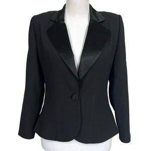 Heiser Egan Vintage 90s Women’s Black Blazer Formal Jacket Satin Lapel Button - Picture 1 of 9