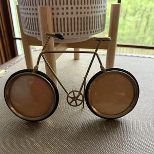 Vtg MCM Double Rd Picture Frame Shaped Like Bronze Bicycle (Opening 2 7/8"ea) - Picture 1 of 10