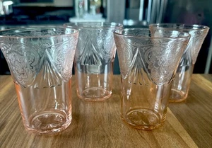 Vintage Set Of 4 Hazel Atlas ROYAL Pink Depression Glass - 9 OZ WATER TUMBLERS - Picture 1 of 6