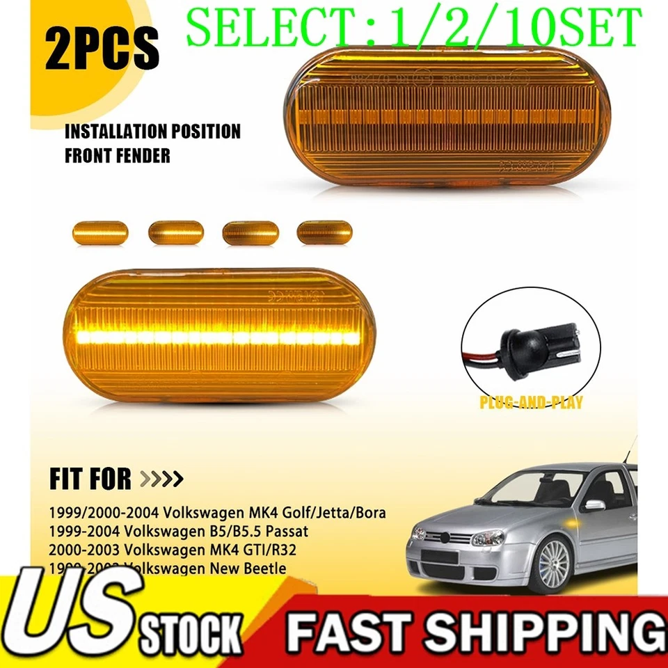 For VW MK4 Jetta Bora Passat Dynamic LED Fender Side Marker Light Front 1~10X - Image 1 of 4