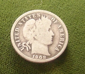 1908---Silver Barber Dime---Circulated-Coin - Picture 1 of 2