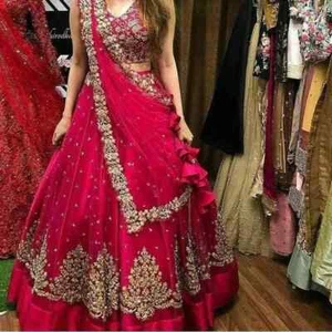 Neueste Markteinführung rosa Netz Lehenga Choli mit Dupatta für Damen und Mädchen - Bild 1 von 12