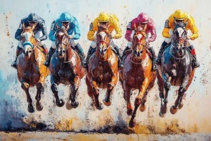 Horse Racing Canvas Picture Print Wall Art - Picture 1 of 3