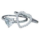 Cubic Zirconia Heart Full Diamond Ring Set 2pcs Engagement Ring