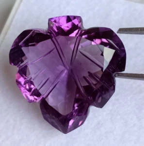 Heart Shape Amethyst Beautiful Carving Eye Clean Gemstone Certified 16.60 cts - Picture 1 of 7