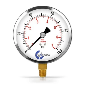 4" Pressure Gauge - Chrome Plated Steel Case, 1/4"NPT, Lower Side Mnt. 100 PSI - Picture 1 of 6