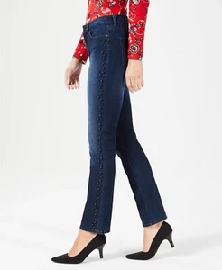 Charter Club Lexington Faux-Pearl Trim Straight-Leg Jeans - 6, Willow Wash #9203 - Picture 1 of 11