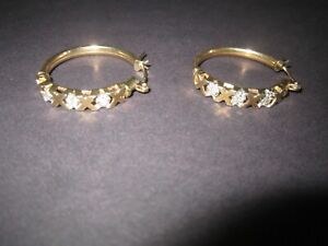 14k solid yellow gold diamond earrings 5.7 gr.
