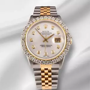 Rolex Men's Datejust 36mm YG & Steel ICED 2.25ct Diamonds White MOP Dial Watch - Picture 1 of 12
